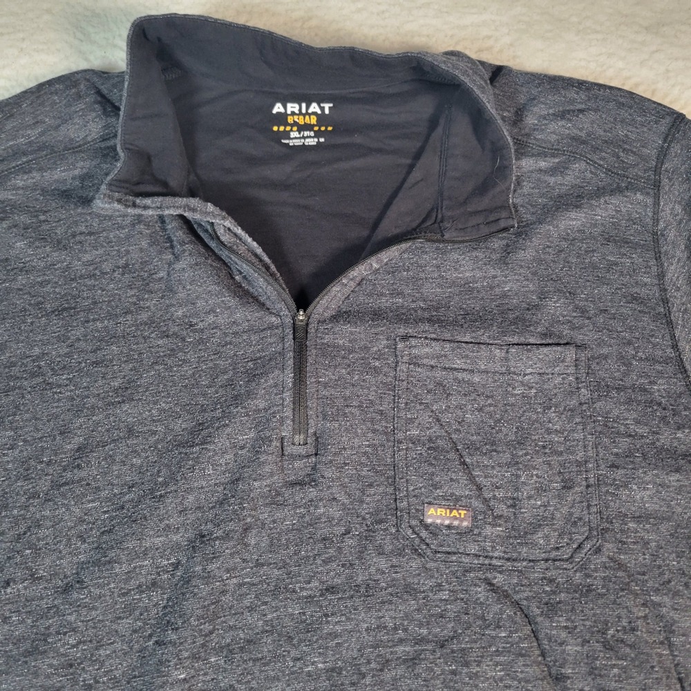 Ariat Rebar Pullover Mens 3XL Heather Charcoal Gray Quarter Zip Work Shirt